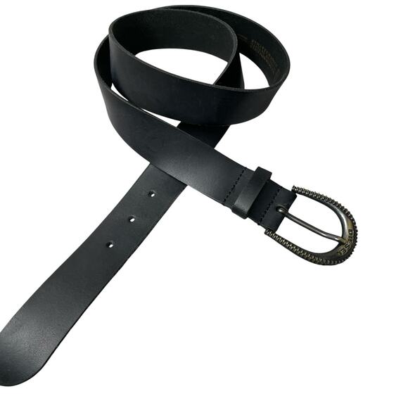 Diesel Leather Belt Mens 38 Black Brass Buckle Embossed Logo 1.5in Casual - Picture 1 of 8